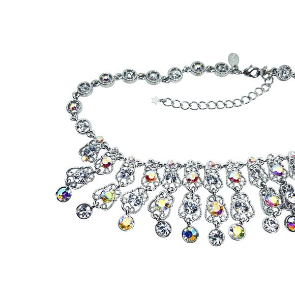 Kirks Folly Silver Tone Aurora Borealis Crystal Rhinestone Bib Necklace (5993) - Picture 9 of 12